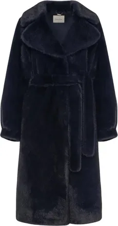 Manila Grace Cappotto Lungo in Eco-pelliccia con Cintura - - Coats - Donna - Blu - S