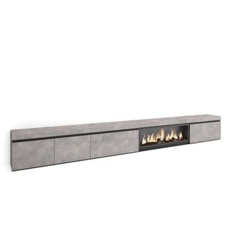 Skraut Home Mueble Tv, Televisi&oacute;n, Muebles De Sal&oacute;n, Almacenaje, 368x45x35, Chimenea El&eacute;ctrica Xxl, Estilo Moderno, Gris Cemento - Skraut Home