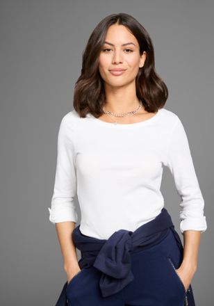 Kangaroos Langarmshirt KANGAROOS, Damen, Gr. 32/34, weiss (wei&szlig;), Rippware, Obermaterial: 100% Baumwolle, unifarben, Basic, sehr figurbetont h&uuml;ftbedeckend, Rund