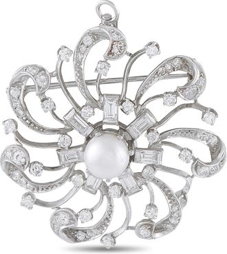 Luxury Bazaar Platinum 2.10ct Diamond Pearl Swirl Brooch MF07-070226