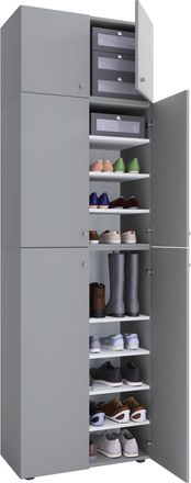 ebuy24 Gabinete De Zapato De Madera Vcm Dimensiones: Al. 240 X An. 70 X T. 39 Cm Armario Multiusos 9 Compartimentos 4 Puertas Giratorias 2 Puertas Caj&oacute;n Adic