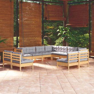 vidaXL Juego De Muebles De Jard&iacute;n 11 Pzas Y Cojines Madera Maciza Pino Vidaxl