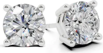 Grown Brilliance 2 Carat Total Weight Round Lab Grown Diamond Stud Earrings in 14K White Gold, Push Back, F Color, VS Clarity, 4 Prong Setting
