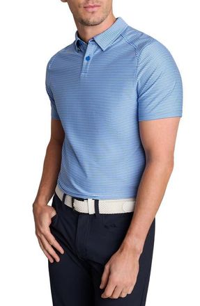 Rhone Commuter Slim Fit Performance Polo in Bright Sapphire Double Stripe at Nordstrom, Size Xx-Large