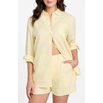 Guess Gen Linen Button-Up Shirt in Cotton Yellow at Nordstrom, Size X-Small