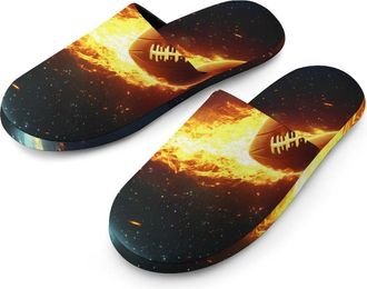 Generic Football Rocket Flannel Mens Slip-on Slippers Winter Warm House Shoes with Rubber Sole for Home Hotel