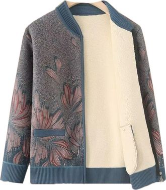 Generic Grandma Cardigan Jacket Middle-Aged And Elderly Womens Winter Coat Warm Long Sleeve Tops Seniors Ladies Thick Velvet Top(Blue,M)