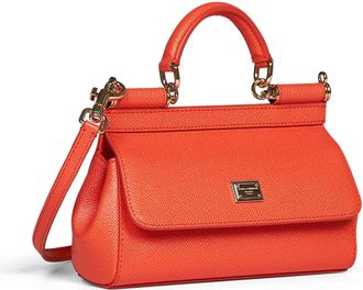 Dolce & Gabbana Womens Handbag Sicily Mini Orange Leather Calf Handbags Hand Bags