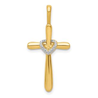 Diamond2Deal 14k Yellow Gold 1/10 carat Diamond Cross with Heart Pendant
