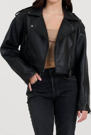 Vintage Havana Womens Leather Moto Jacket In Black