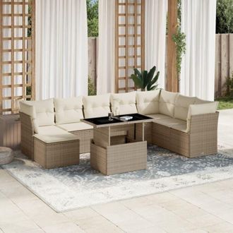 vidaXL Set De Sof&aacute;s De Jard&iacute;n 9 Pzas Con Cojines Rat&aacute;n Sint&eacute;tico Beige Vidaxl