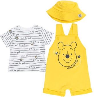 Disney Winnie the Pooh Shortall and T-Shirt Set with Hat in Pooh Yellow at Nordstrom, Size Newborn