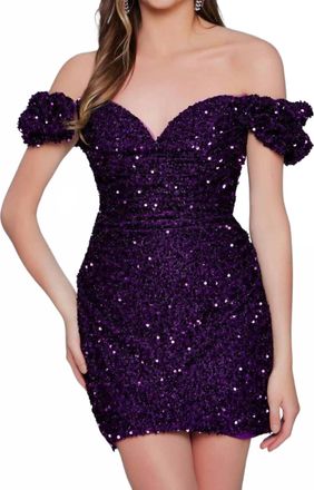 Jovani Off Shoulder Cocktail Dress In Purple