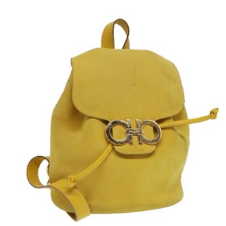Ferragamo Gancini Flap Drawstring Backpack Suede Yellow Suede Backpack Bag (Pre-Owned)
