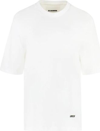 Jil Sander Geribbelde Katoenen Crew-Neck T-shirt - Dames - T-shirts - Wit - M - Katoen - Tops