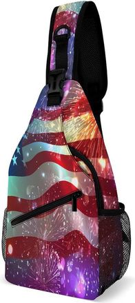 Generic Fourth of July US Independence Day Mens Crossbody Chest Sling Bag for Travel Hiking Lightweight Shoulder Bags with Small Side