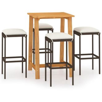 vidaXL 5 Pcs Bar Juego Para Jard&iacute;n Con Cojines Marrones