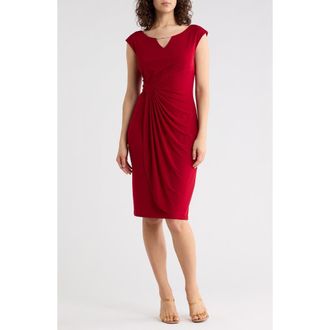 Connected Ity Trim Detail Sheath Dress in Crimson at Nordstrom Rack, Size 16