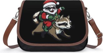 Generic Santa Cat on A Raccoon Womens Crossbody Bag Fashion Shoulder Handbags Message Tote Bag with Adjustable Strap