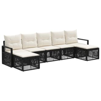 vidaXL Conjunto De Sof&aacute;s De Jard&iacute;n 7 Pcs Negro Rat&aacute;n Sint&eacute;tico Vidaxl