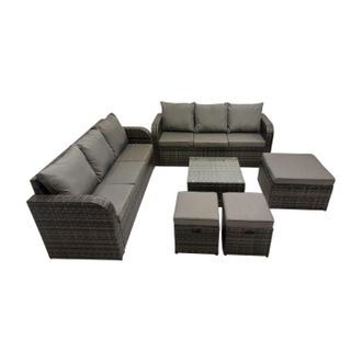 Fimous Rattan Garden Outdoor Furniture Set with 3 Stools Dark Grey Mixed