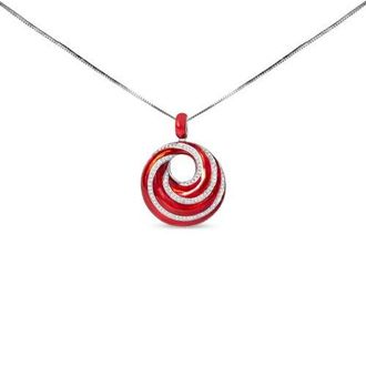 House of Brilliance Silver Red Enamel and 1/2 Diamond Swirl Medallion Pendant Necklace in White at Nordstrom
