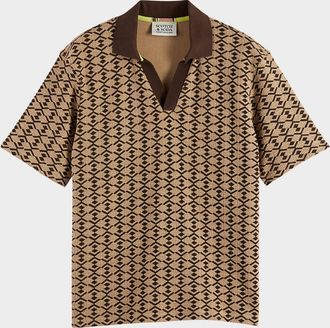 Scotch & Soda Men & apos;s Relaxed-Fit Geometric Toweling Johnny Collar Polo Shirt