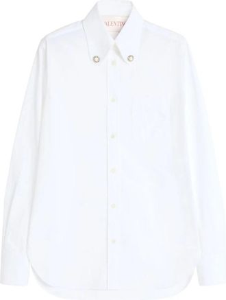 Valentino Witte Katoenen Knoop-Down Shirt - Dames - Overhemden - Wit - M - Katoen - Overhemden