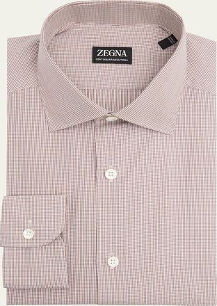 Ermenegildo Zegna Mens Micro-Plaid Centoquaranta Twill Dress Shirt