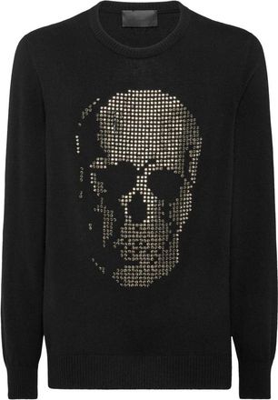 Philipp Plein Cashmere Pullover Round Neck LS Skull - Heren - Cashmere truien - Zwart - XL - Leer - Truien & Vesten