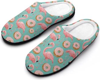 Generic Flamingo And Donuts Funny Womens Cotton Slippers Shoes Novelty Soft Non-Slip Sole Home Shoe