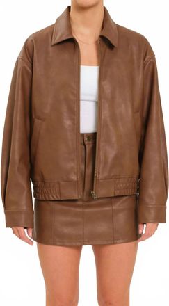 Daze Icon Boyfriend Zip Up Bomber Jacket In Vintage Sable