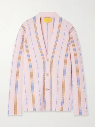 Guest In Residence Cardigan In Cashmere A Righe Baja - Rosa