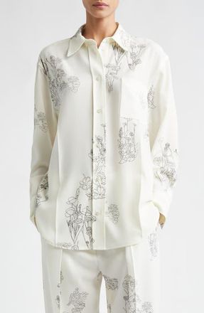 Victoria Beckham Floral Print Sable Cady Button-Up Shirt in Off White Black at Nordstrom, Size 6 Us