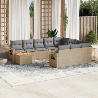 vidaXL Set De Sof&aacute;s De Jard&iacute;n 11pzas Con Cojines Rat&aacute;n Sint&eacute;tico Beige Vidaxl