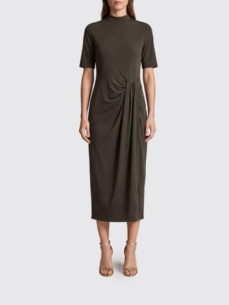 Rotate Sheath Midi Dress in Jersey with Draped Waist and Short Sleeves