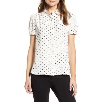 Anne Klein Dot Short Sleeve Shirt in White Dove/Anne Black at Nordstrom, Size X-Large P