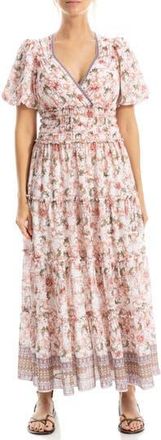 Max Studio Short Sleeve V-Neck Maxi Dress in Pink/Mauve Kimono Floral at Nordstrom Rack, Size X-Large