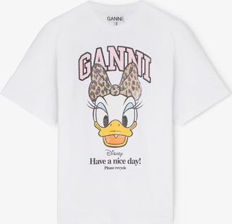 Ganni White Daisy Duck Printed T-shirt - Size XXS Organic Cotton