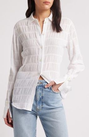 Frame Denim The Smocked Button-Up Shirt in White at Nordstrom Rack, Size Small