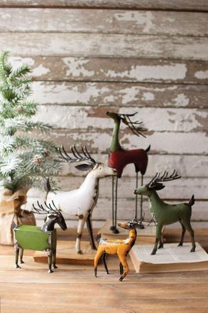 Kalalou Set Of Five Recycled Metal Deer - One Each Design