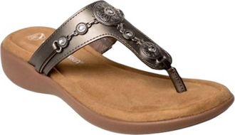 Minnetonka Womens Brecca Shimmery Toe Post Sandal In Pewter
