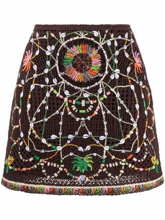 Pucci Cyprea-embroidered mini skirt - women - Cotton - L - Brown