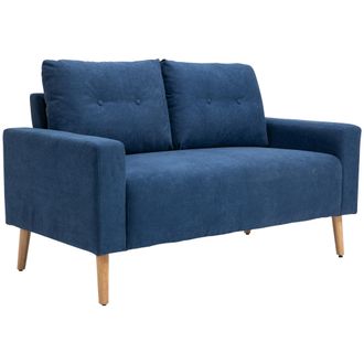 HOMCOM Homcom - Divano Moderno 2 Posti Stile Nordico In Poliestere E Legno Blu