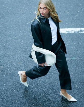 Asos premium real leather fitted jacket in black - part of a set