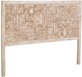 Wanderlust Deco Cabecero De Madera Tallado Artesanal Beige 160x3x120h Cm