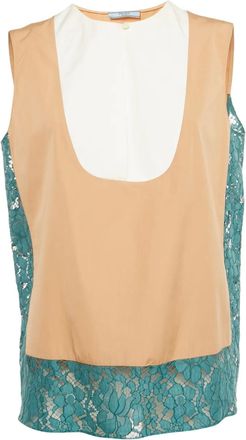 Prada Top smanicato con finiture in pizzo - Toni neutri