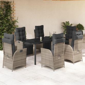 vidaXL Set Comedor Jard&iacute;n 7 Pzas Y Cojines Rat&aacute;n Sint&eacute;tico Gris Vidaxl