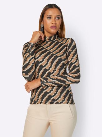 Cr&eacute;ation L Rollkragenshirt CREATION L Shirtrolli, Damen, Gr. 36, grau (graphit, camel, gemustert), 95% Viskose, 5% Elasthan, gemustert, Shirts Rollkragenshirt