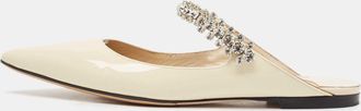 Jimmy Choo London Cream Patent Leather Bing 65 Crystal Embellished Mule